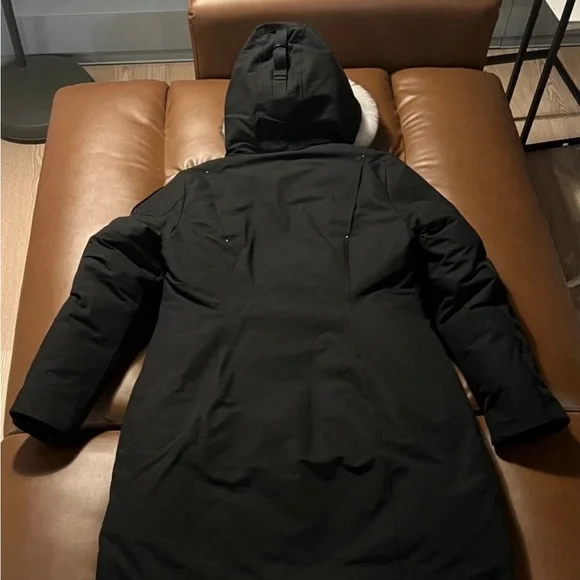 Moose Knuckles Women Black Long Winter Coat with Fur Hood